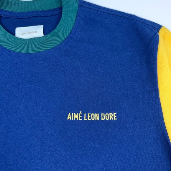 Aime Leon Dore Mens Jersey Colourblock Tee T-Shirt Blue Red Logo S New - Picture 5 of 12